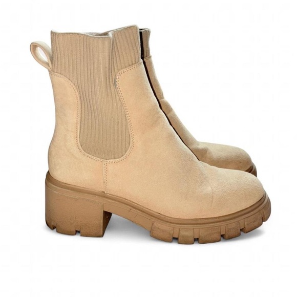 Beige Suede Chelsea Ankle Boots with Lug Sole - Size 6.5 - Picture 2 of 6